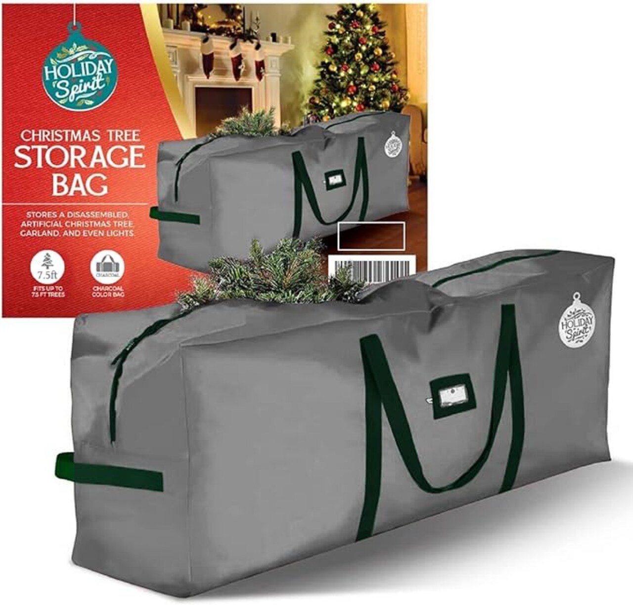 Christmas Tree Storage Bag - Heavy-Duty Christmas Tree Bag with Durable Reinforced Handles and Zipper, Waterproof Storage Bag Protects from Moisture and Dust (Fits a 7.5FT Tree)